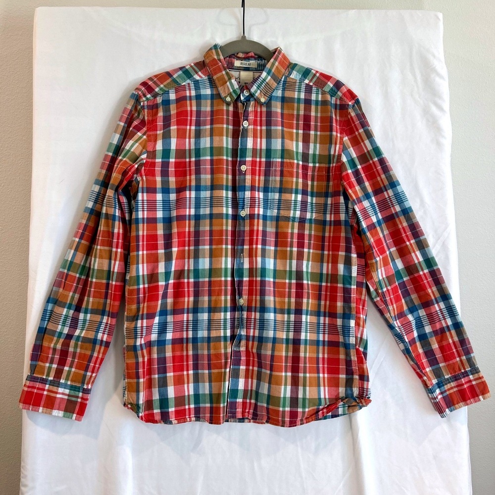 HM Mens Regular Fit Plaid Button Down Shirt Multicolor Cotton L.O.G.G. Size M